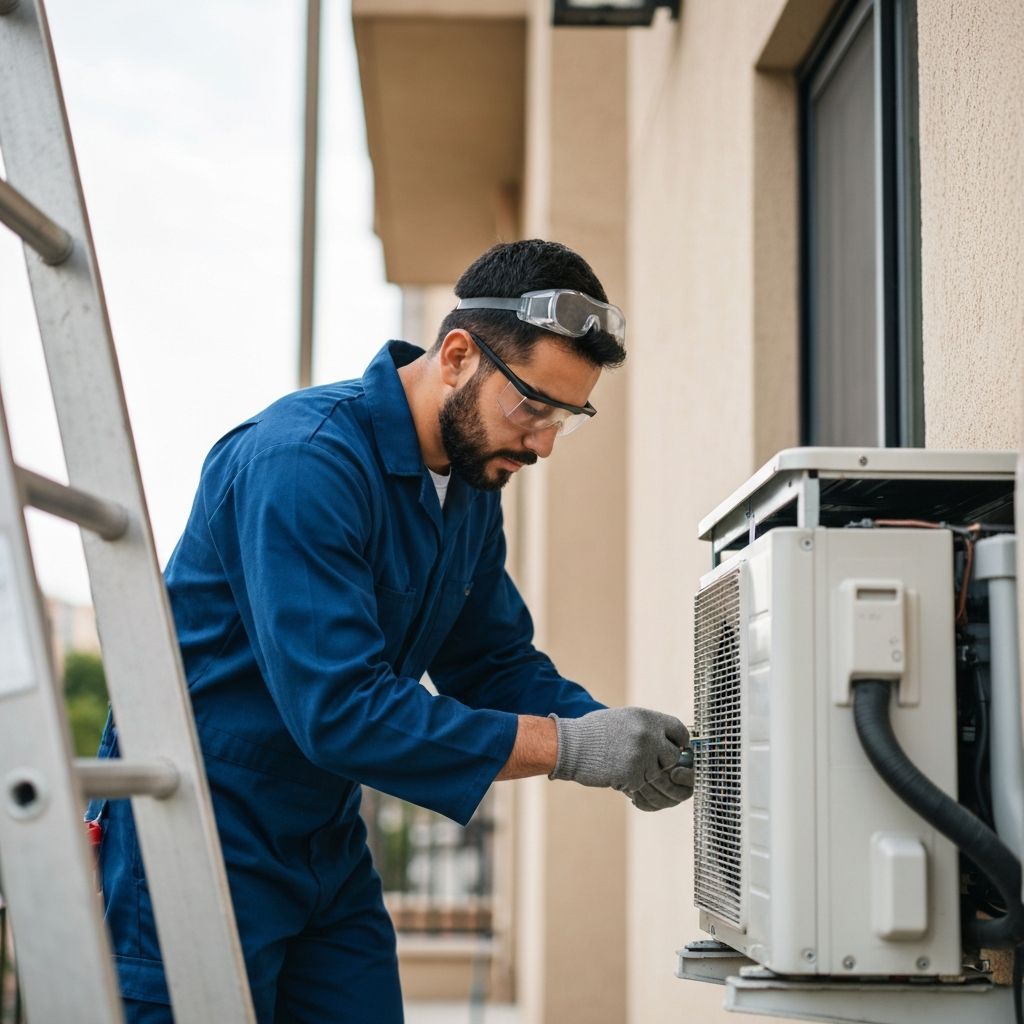 Professional technician repairing an air conditioner
